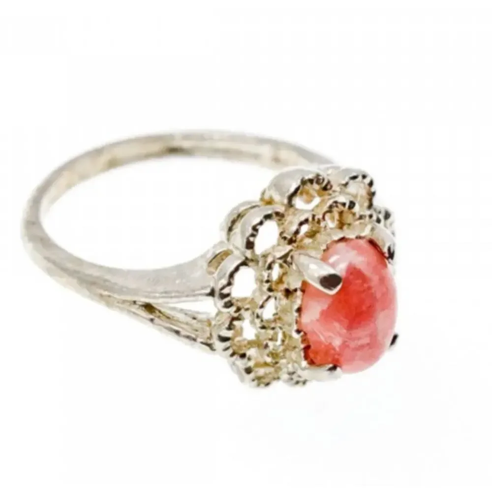 925 Sterling Silver Pink Agate Ring Size 6